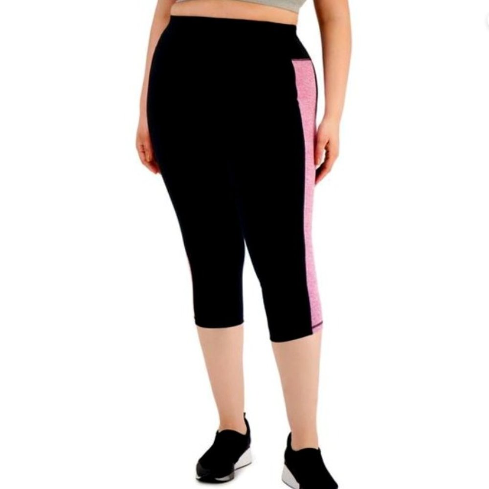 MSRP $25 ID Ideology Women's Colorblocked Capri Leggings Pink Size 2X